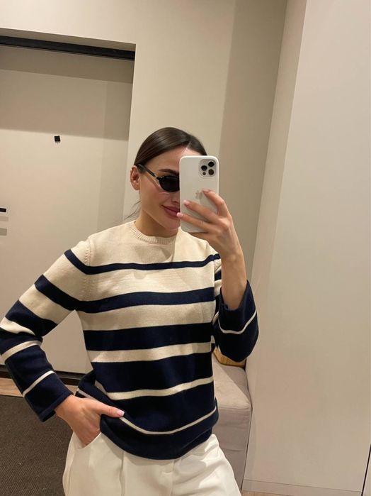 100% вовна брендовий светр в смужку old money