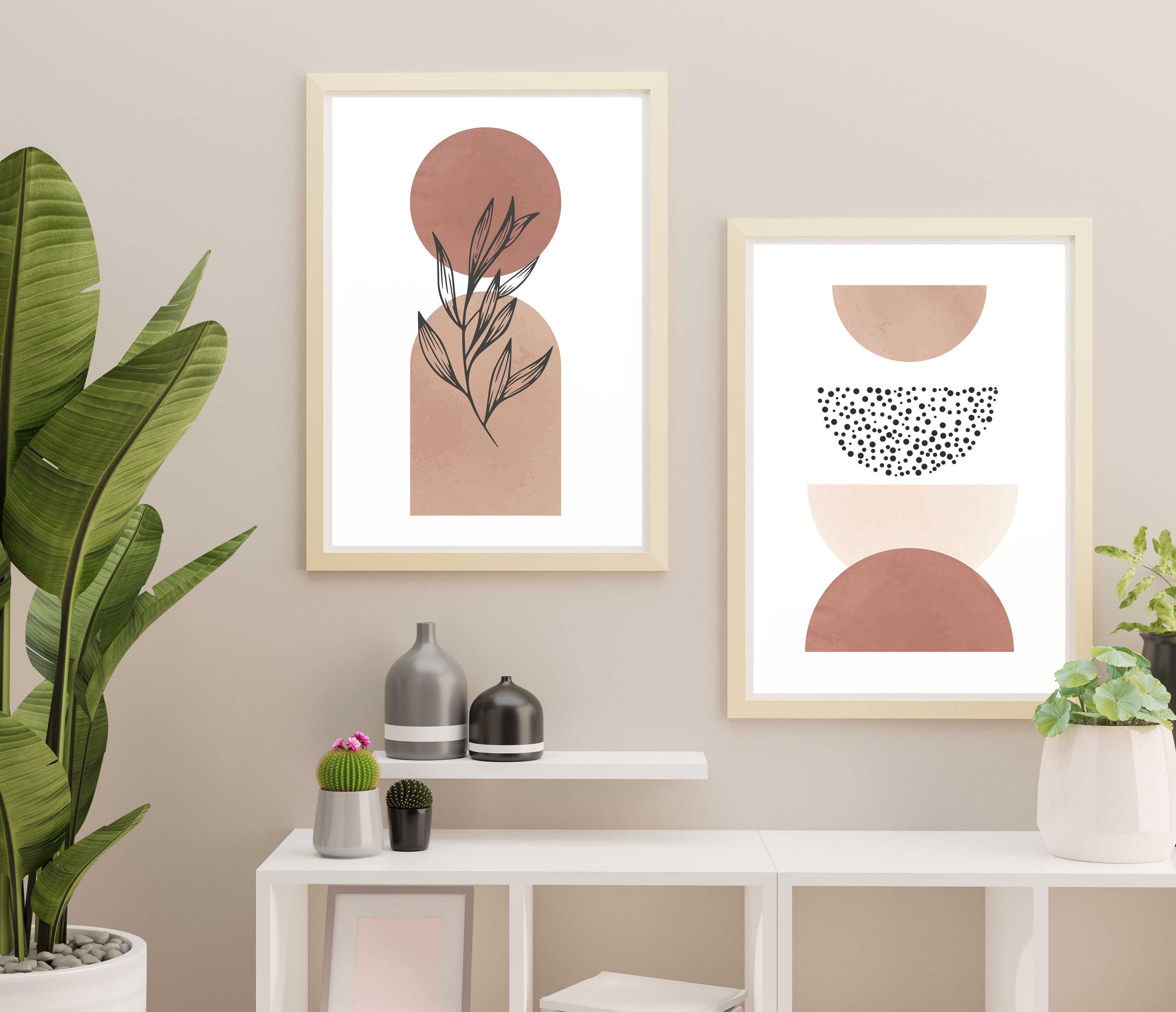 zestaw 2 szt. plakatów abstrakcja, beż boho liście nowoczesne 40x50 cm