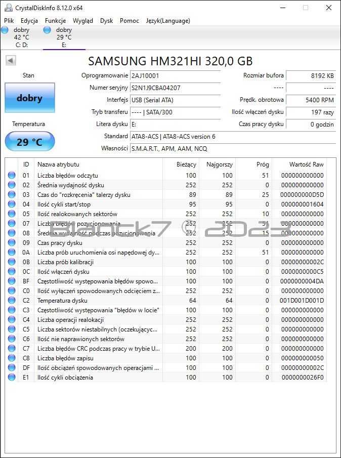 Samsung 320Gb HM321HI Dysk HDD 2,5” 320Gb