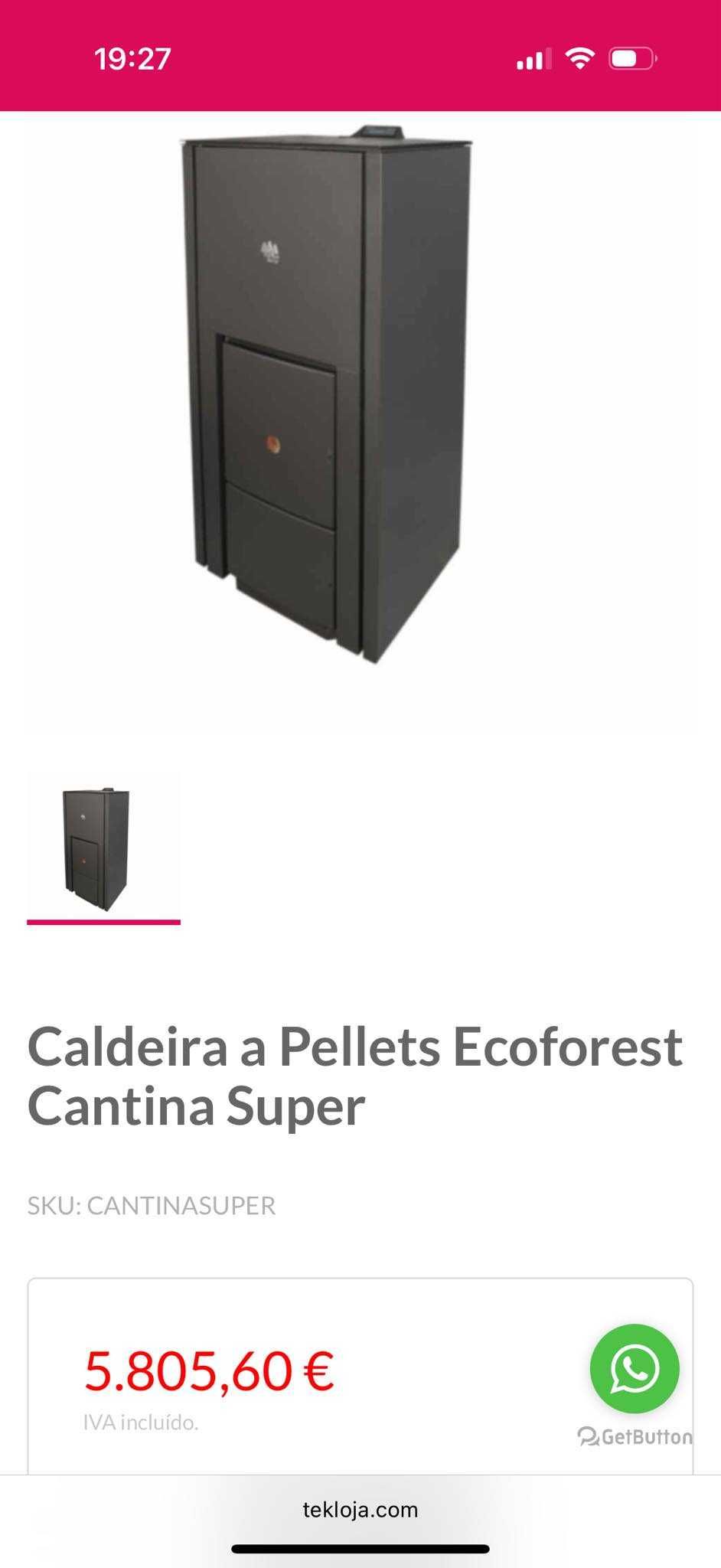 Caldeira a pellets Ecoforest modelo Cantina Super 29kw