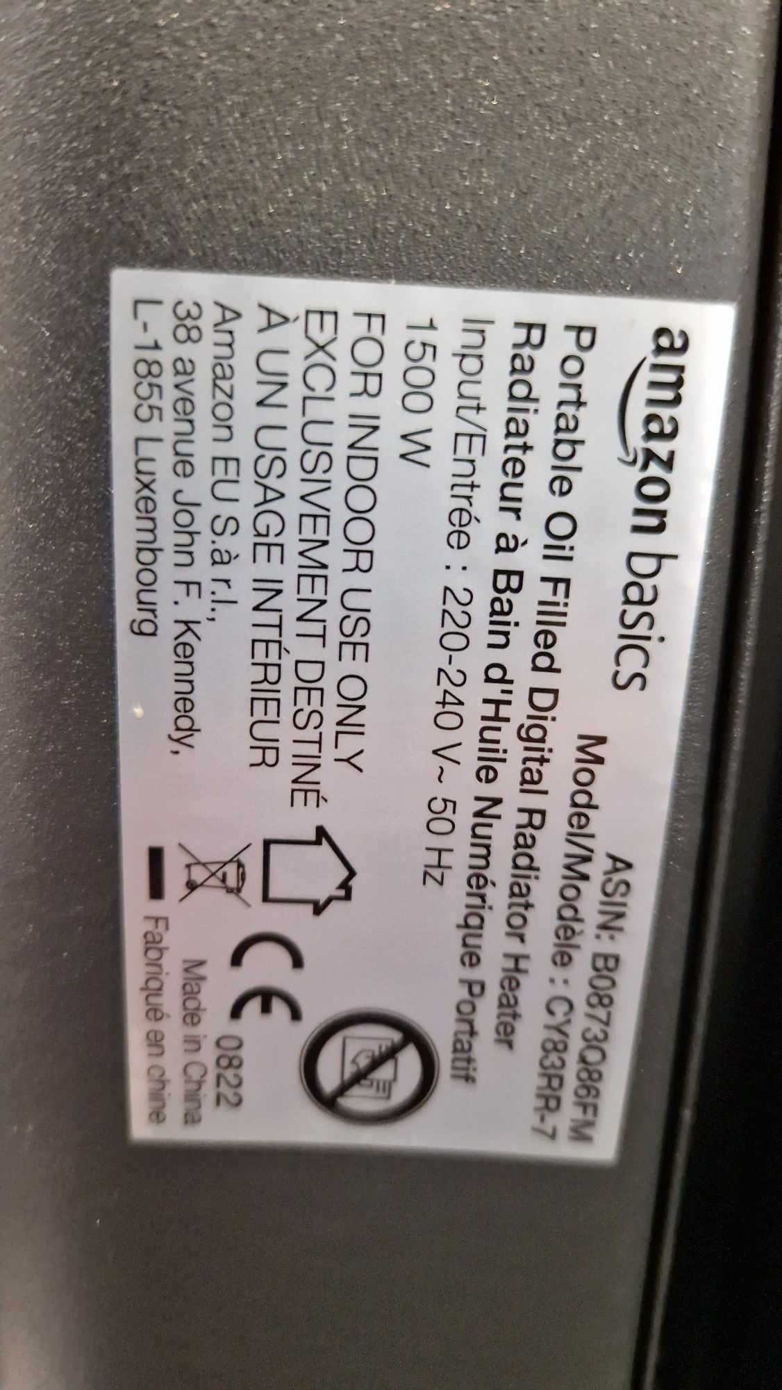 Масляний радіатор Обігрівач Amazon Basics CY83RR-7 Німеччина. 1500Вт