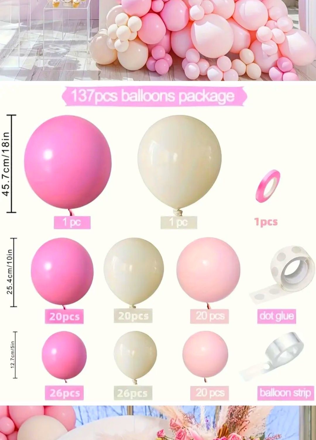 Balony 137 sztuk z akcesoriami do ścianki łuku urodziny