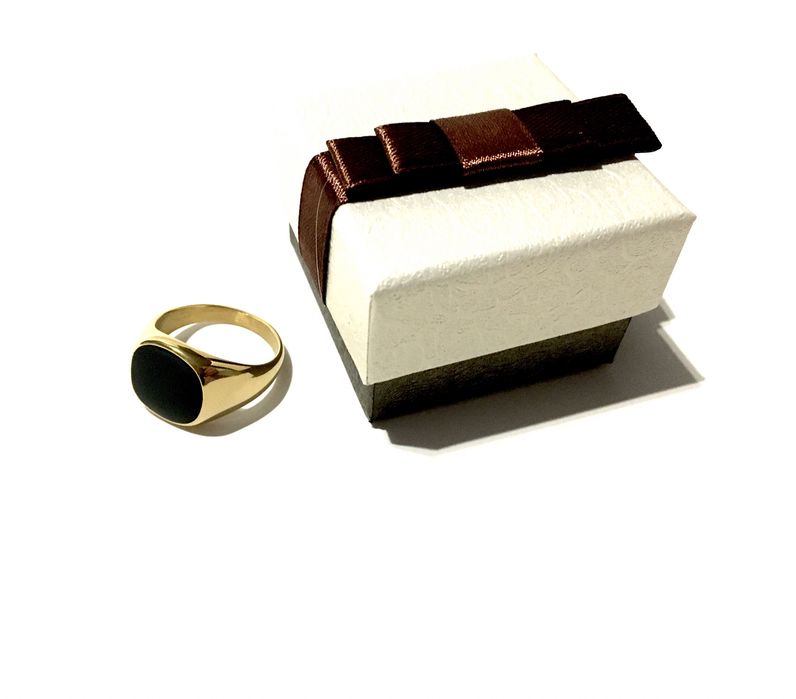 Złoty męski sygnet•wybita próba pozłacany ogniowo 18K-0,750