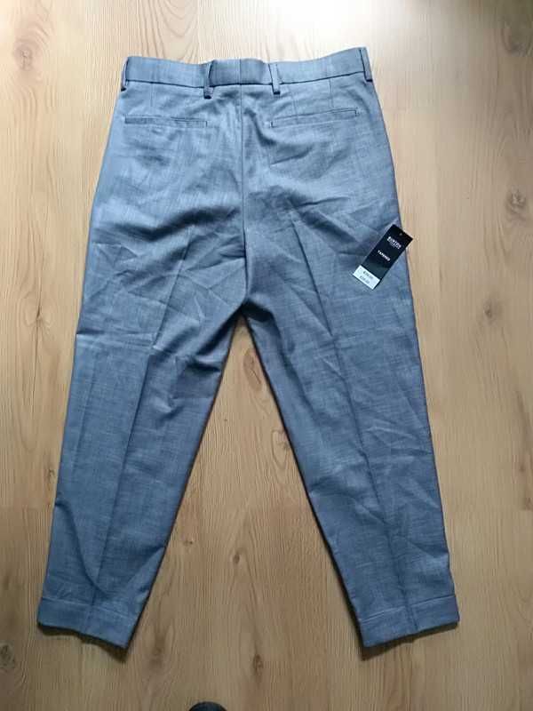 Nowe spodnie Burton Menswear London S Tapered w32 szary gołębi melanż