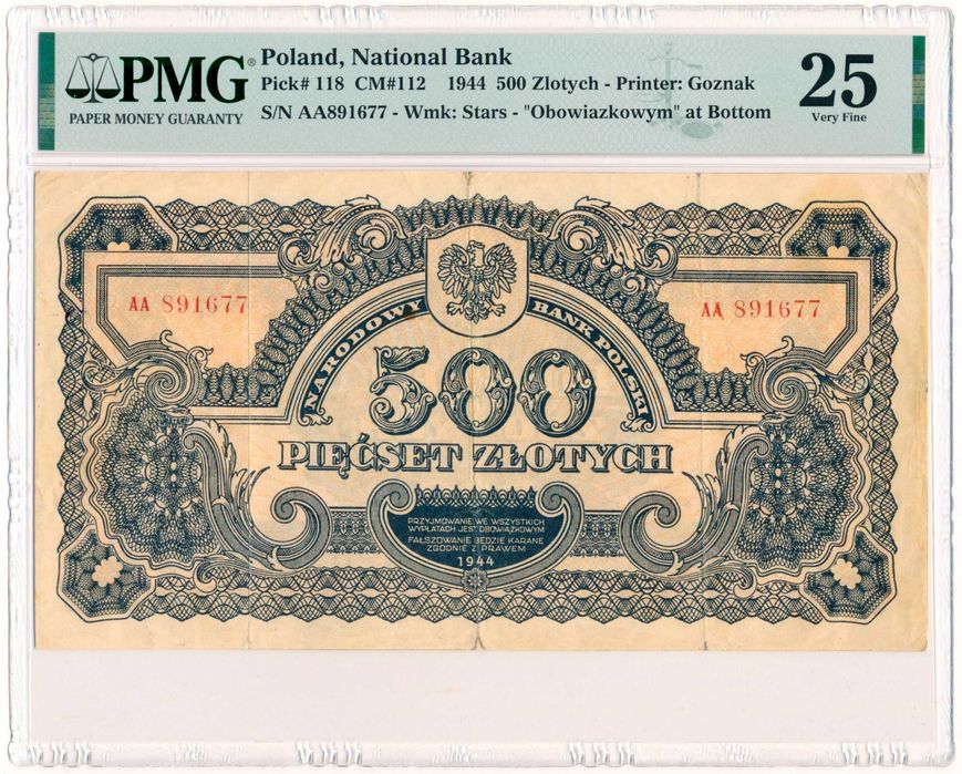 500  zł 1944   -  AA  -   Bardzo Rzadki