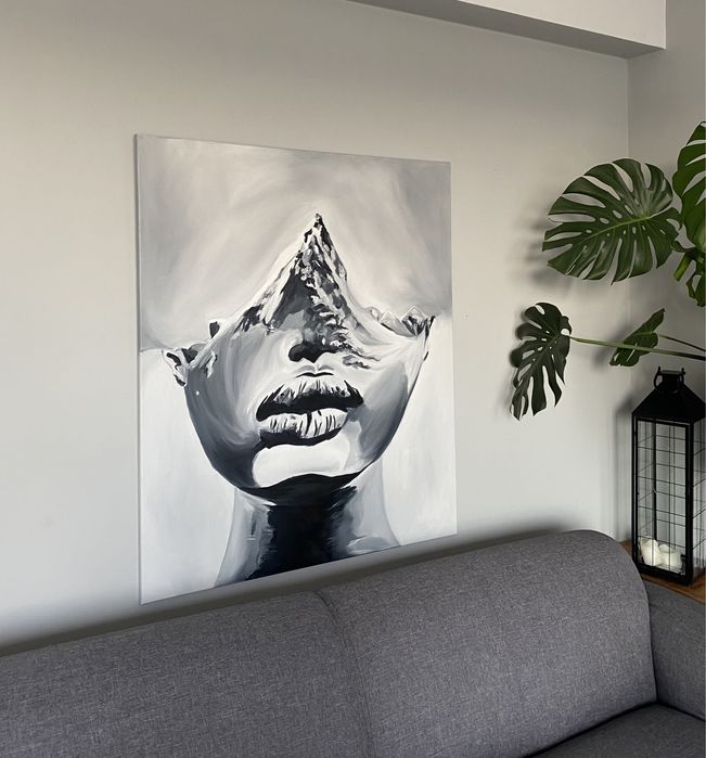 Nowoczesny duży obraz kobieta z górami na głowie