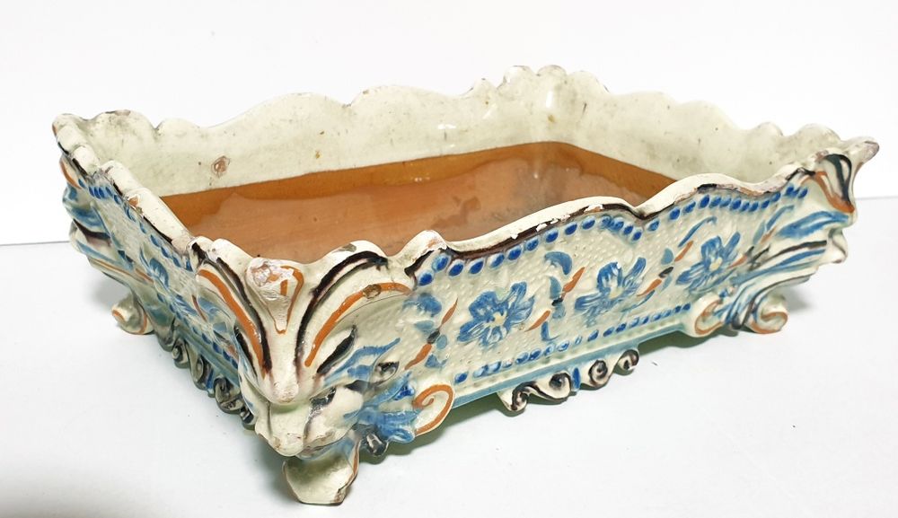 Rara antiga taça floreira de bonsai em faiança marcada