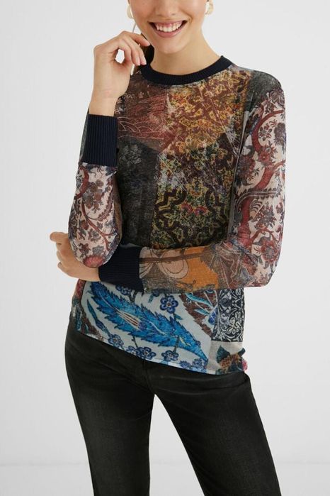 Bluzka tiulowa z nadrukiem Desigual S