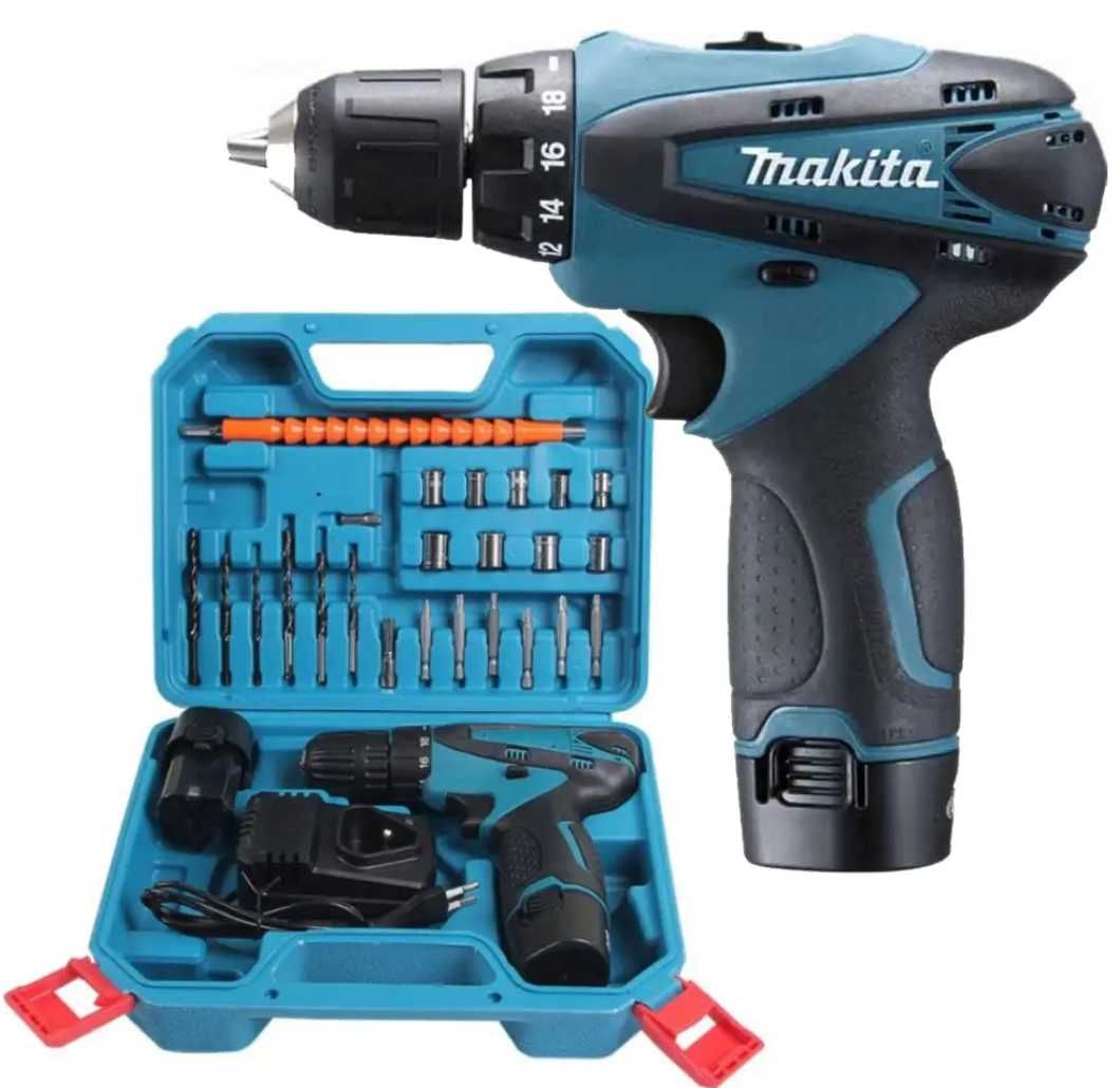 Акумуляторний шуруповерт 12V Makita + кейс, набір біт та 2 акумулятори
