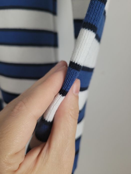 Ciepły damski sweter dekolt łódka Tommy Hilfiger r.M 38 biały niebiesk