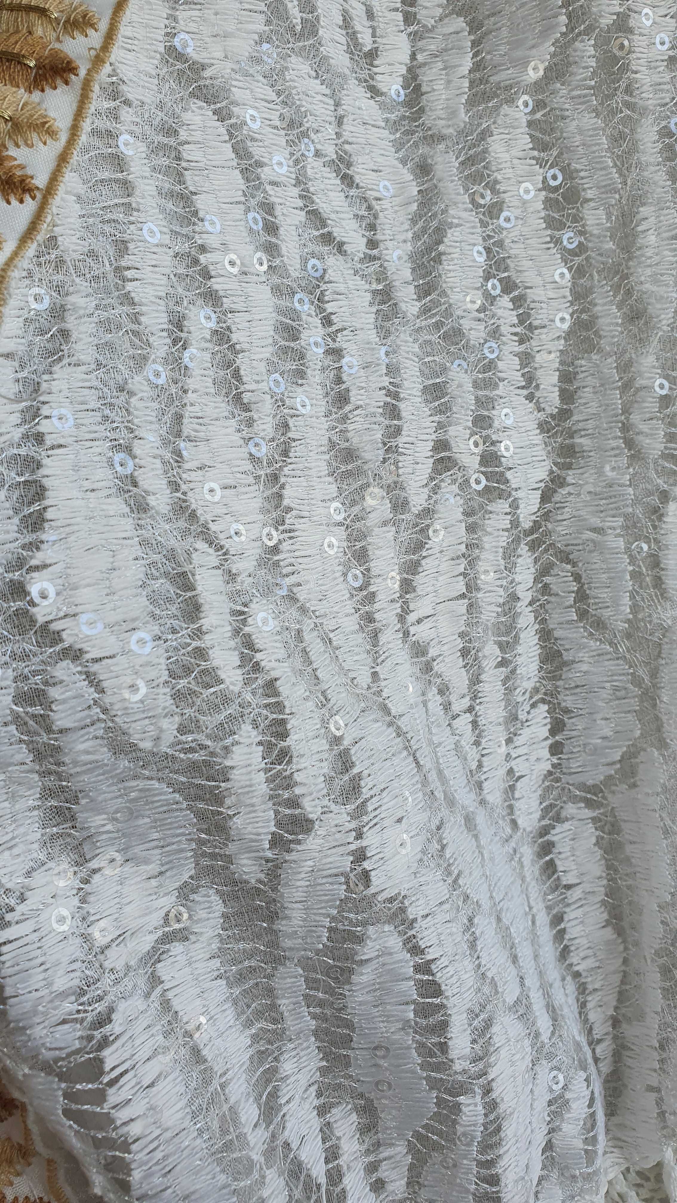 Biała ażurowa długa boho sukienka zdobiona cekiny koronki maxi M/L