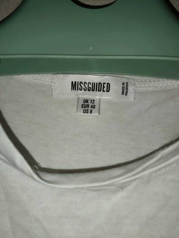 Missguided biała tunika sukienka bluza bluzka motyw na plecach rozm 40