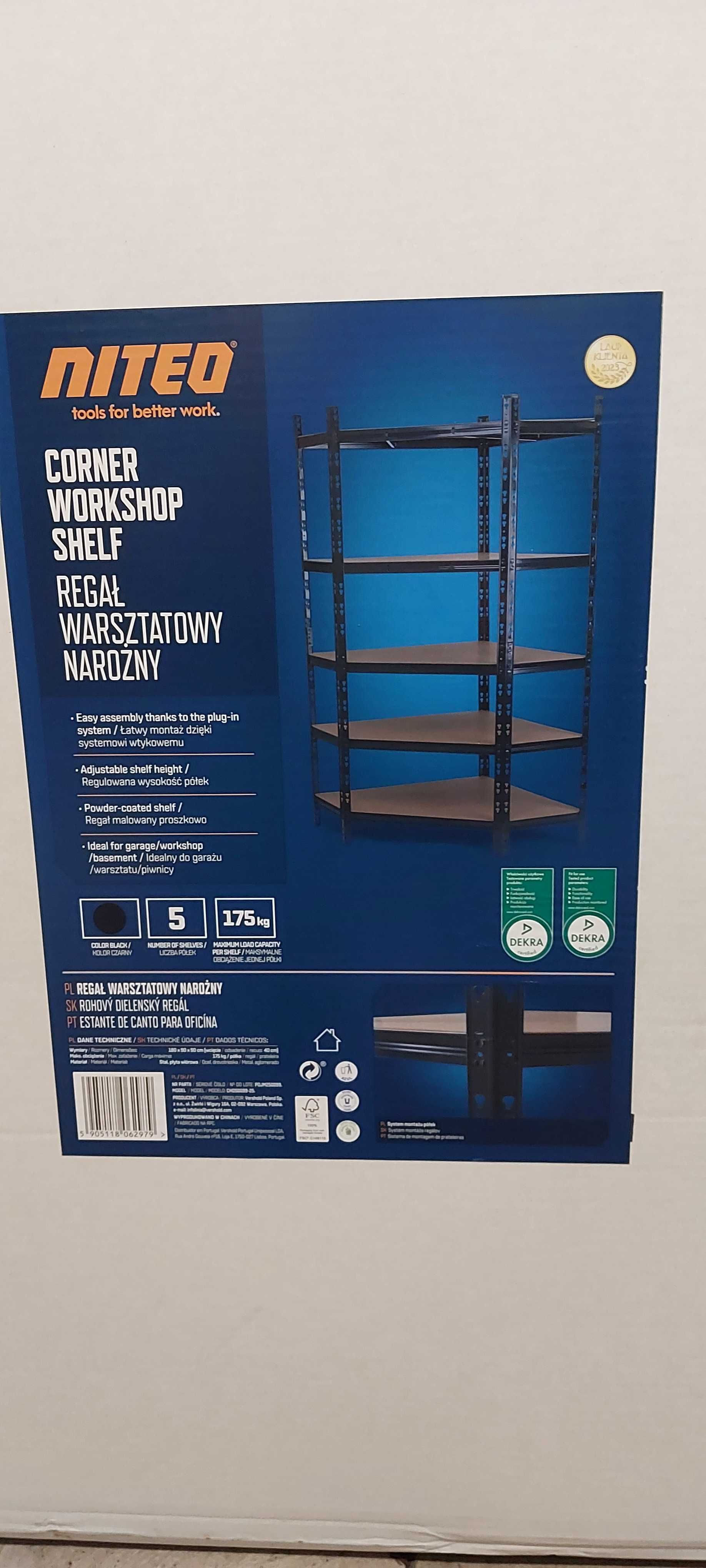 Regał warsztatowy magazynowy garażowy narożny czarny metal Nowy 180x90