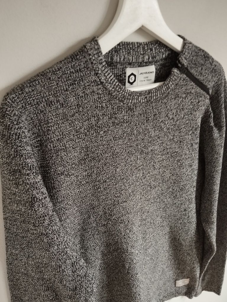 Bawełniany męski melanż sweter, dekoracyjny suwak r. S Jack&Jones