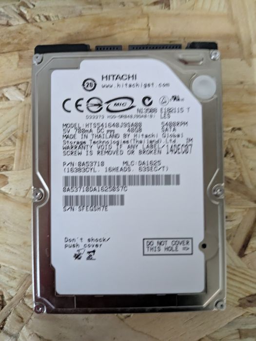 Disco Rígido Hitachi 40GB SATA 2.5" (HTS541640J9SA00)