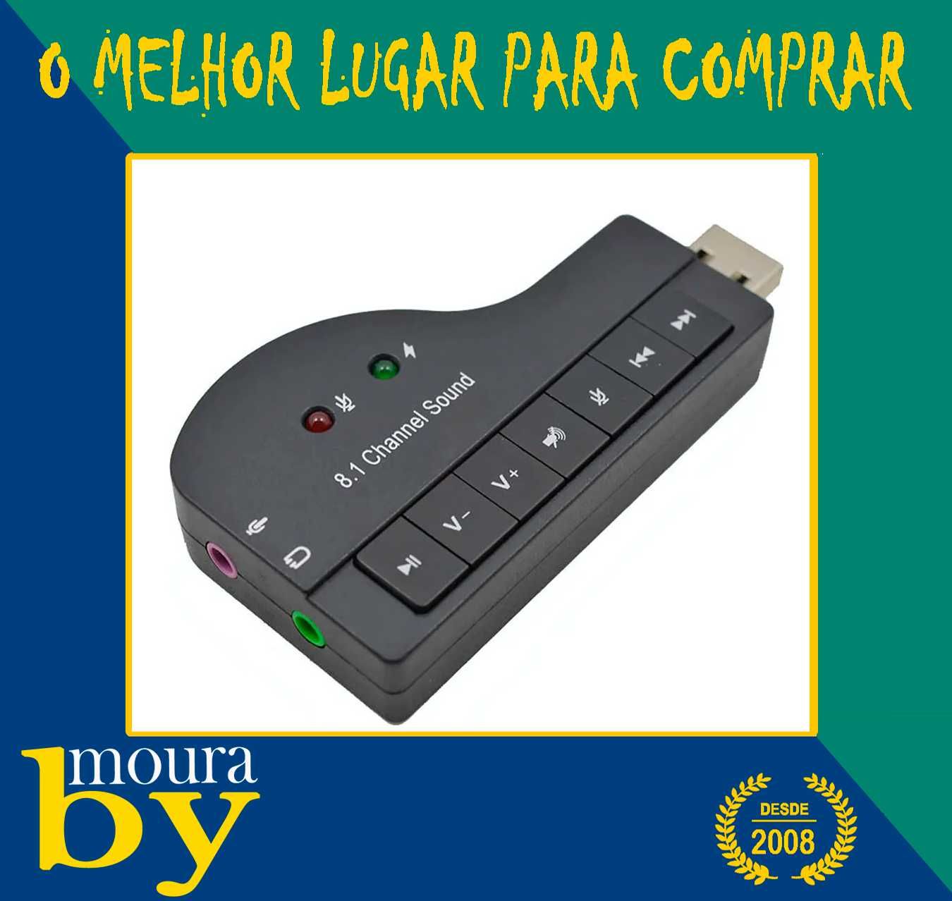 Adaptador de áudio placa de som externa USB 8.1 canais para 3,5 mm