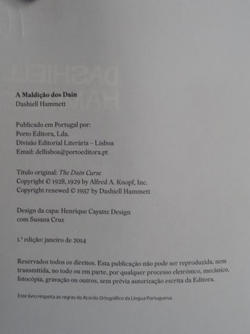 A Maldição dos Dain de Dashiell Hammett - 1ª Edição