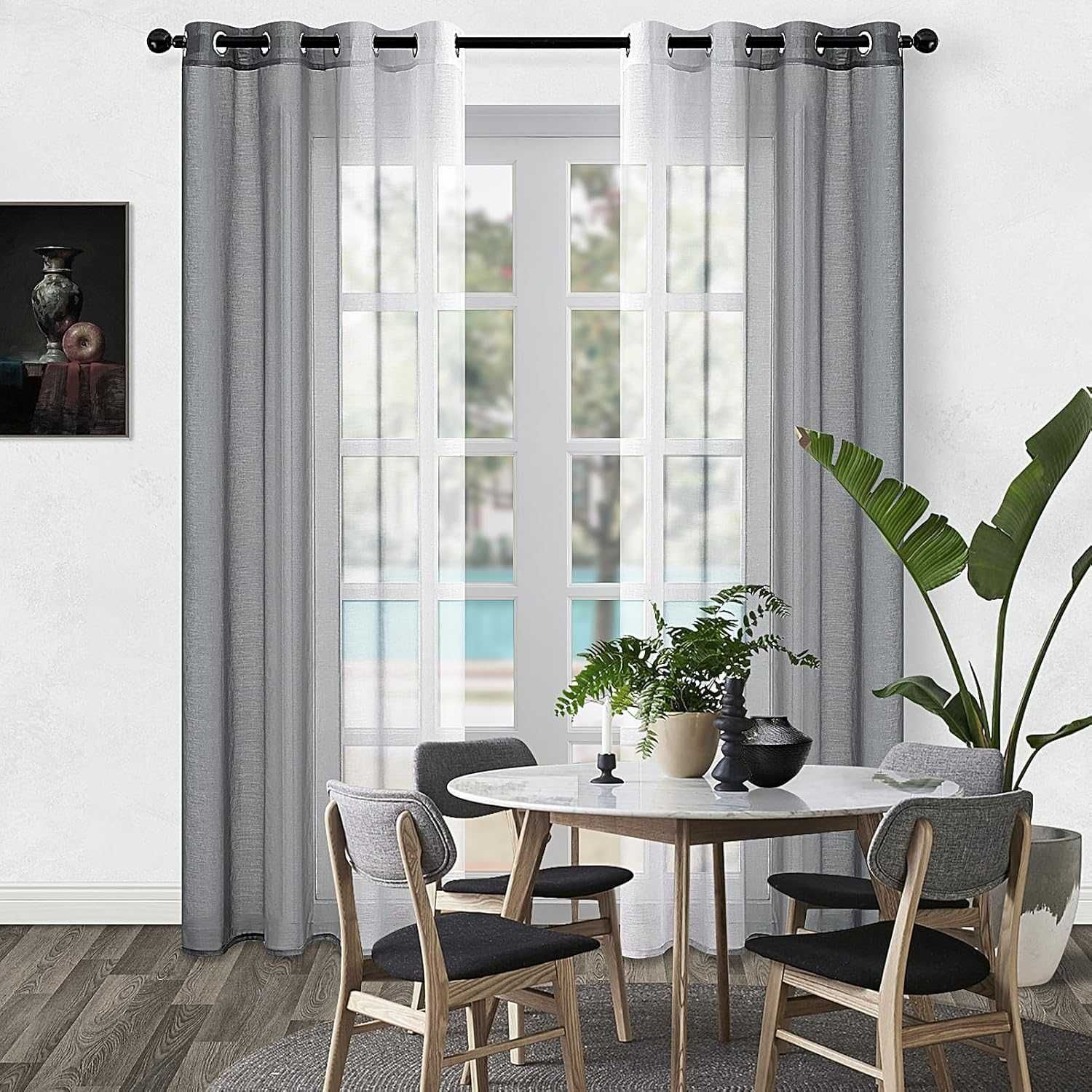 Szare firanki półprzezroczyste 240x140 cm, gradientowe, na przelotkach