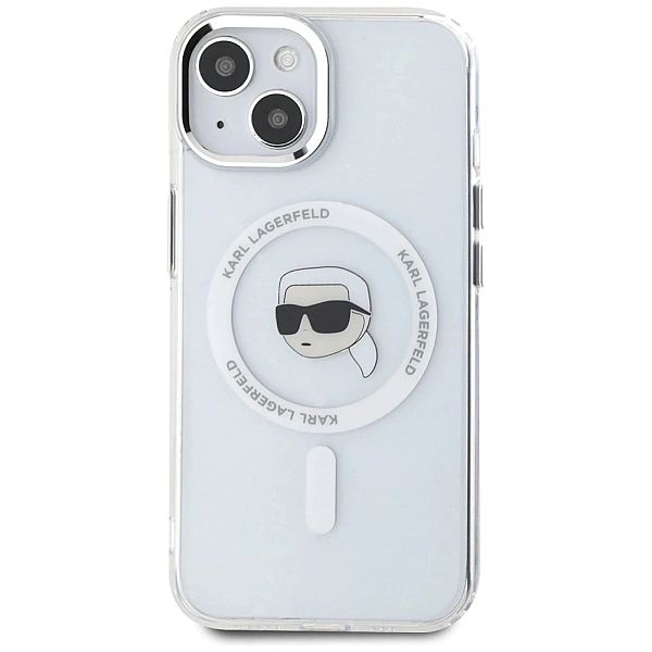 Etui Karl Lagerfeld IML Metal Karl Head MagSafe do iPhone 15 Plus biał