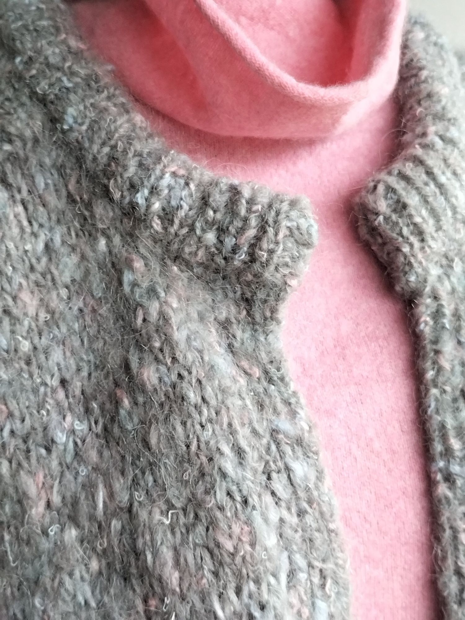 Długi gruby sweter, kardigan z kieszeniami handmade 42/ 44