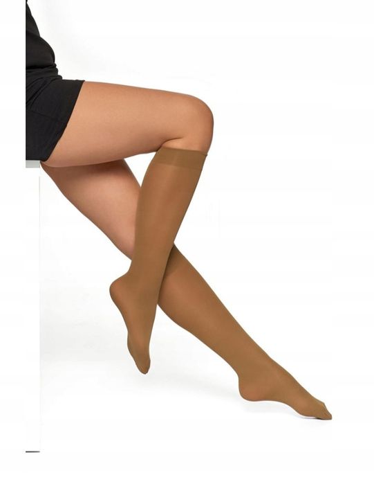 Podkolanówki Rajstopowe Microfibra  Gładkie Beżowe Safari Moraj 1 Para