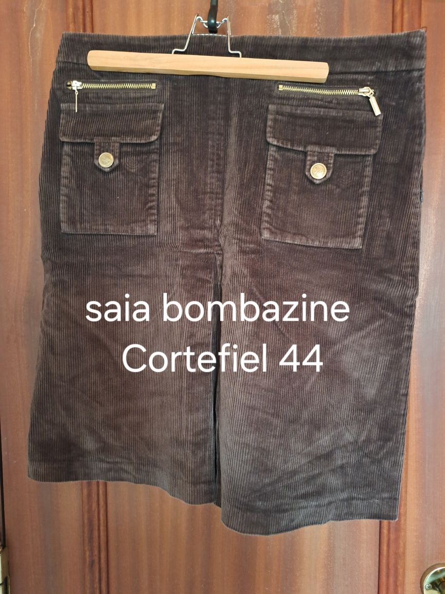 Saia de senhora de ganga azul e bombazine castanha