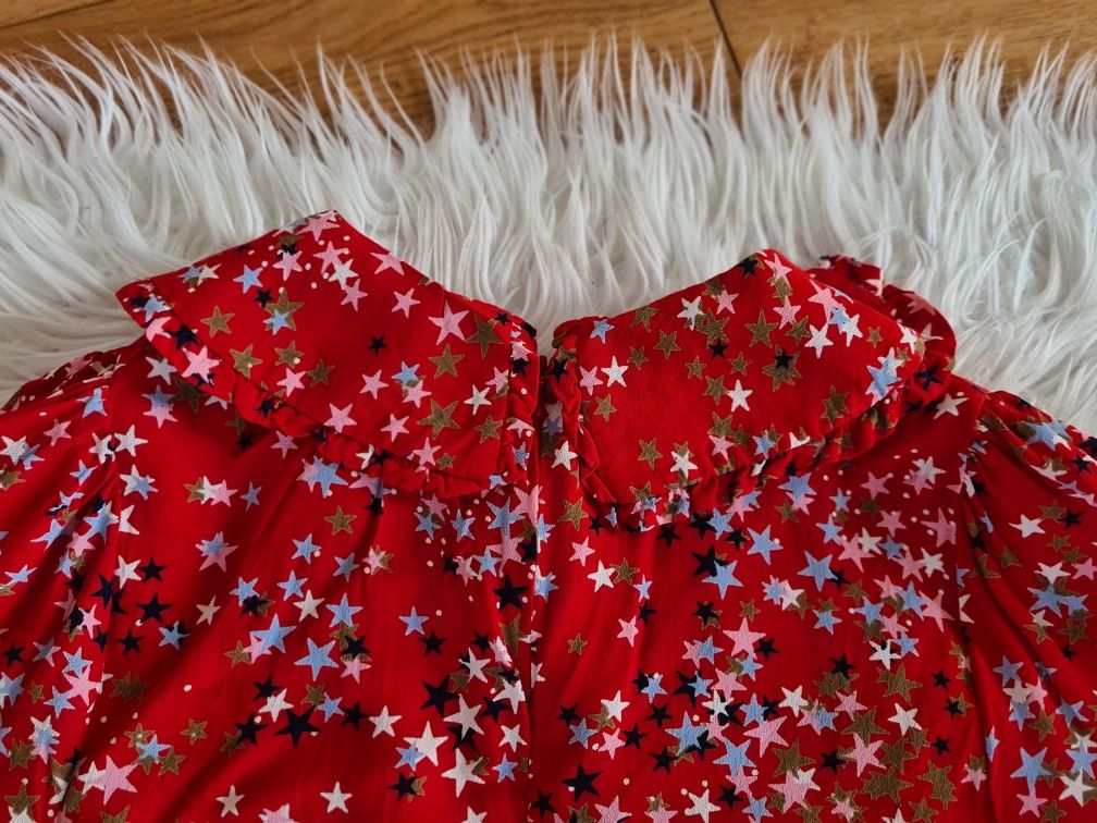 M&S XS 34 piękna czerwona sukienka babydoll z kołnierzem