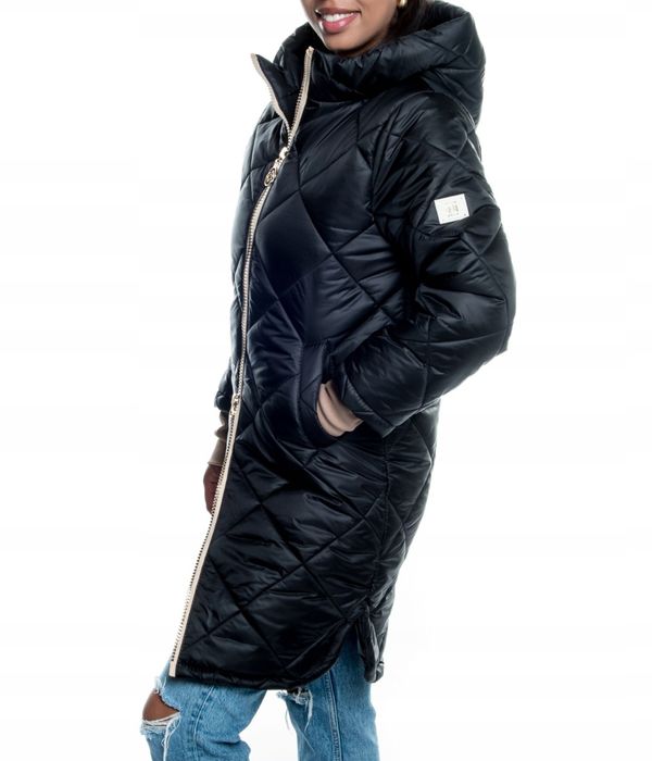 Długa kurtka zimowa z mankietami syntetycznymi