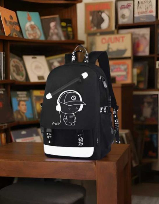 Чорний рюкзак, дитячий, водонепроникний, usb, світиться, music