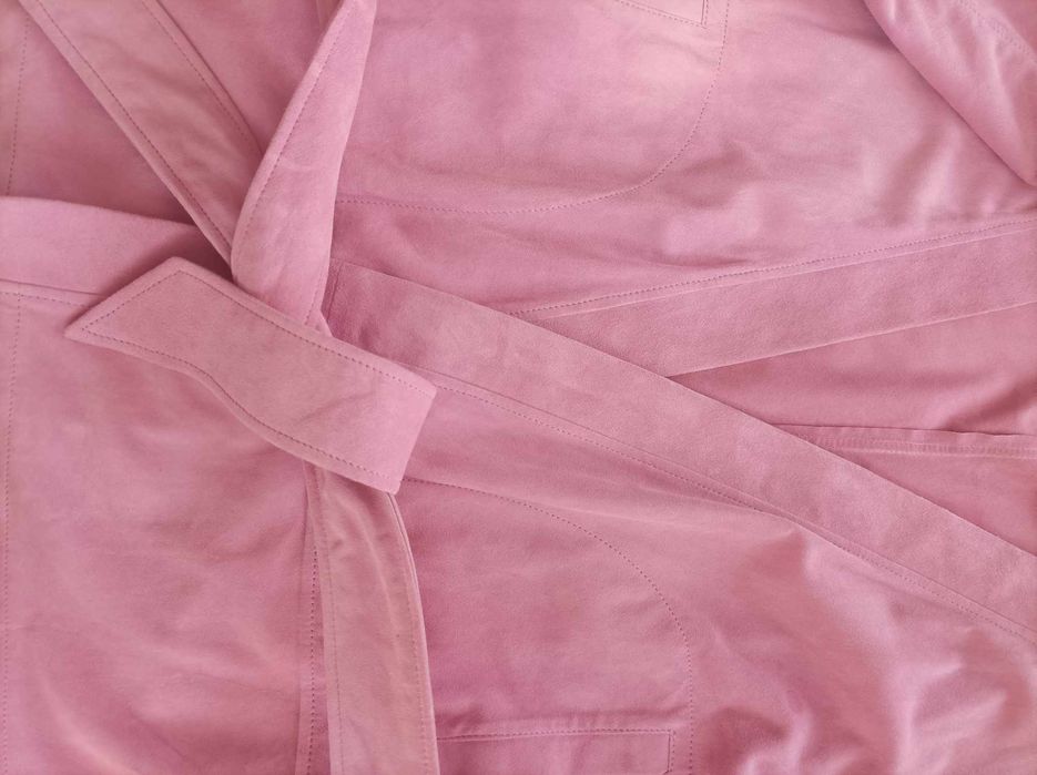 Różowa kurtka skórzana zamszowa damska M