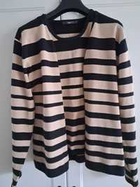 Sweterek + bluzeczka tzw. " bliźniak " Kolor beżowo-czarne paski