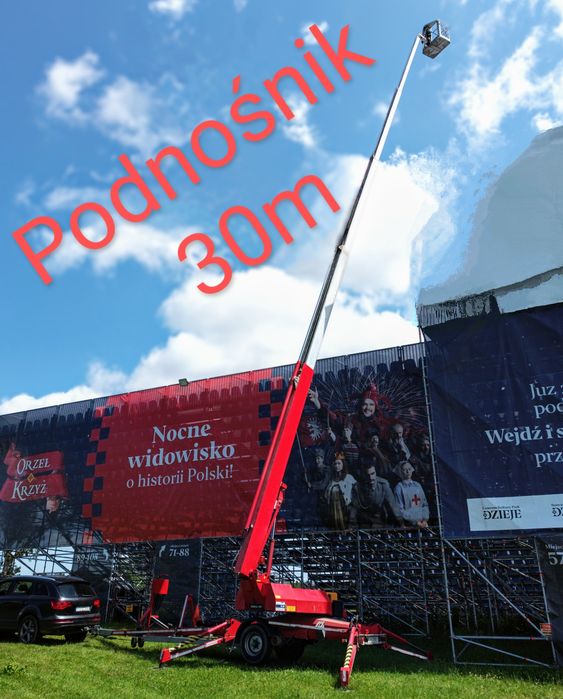 Wynajem i usługi podnośnik koszowy 30m na przyczepie,; przycinka drzew