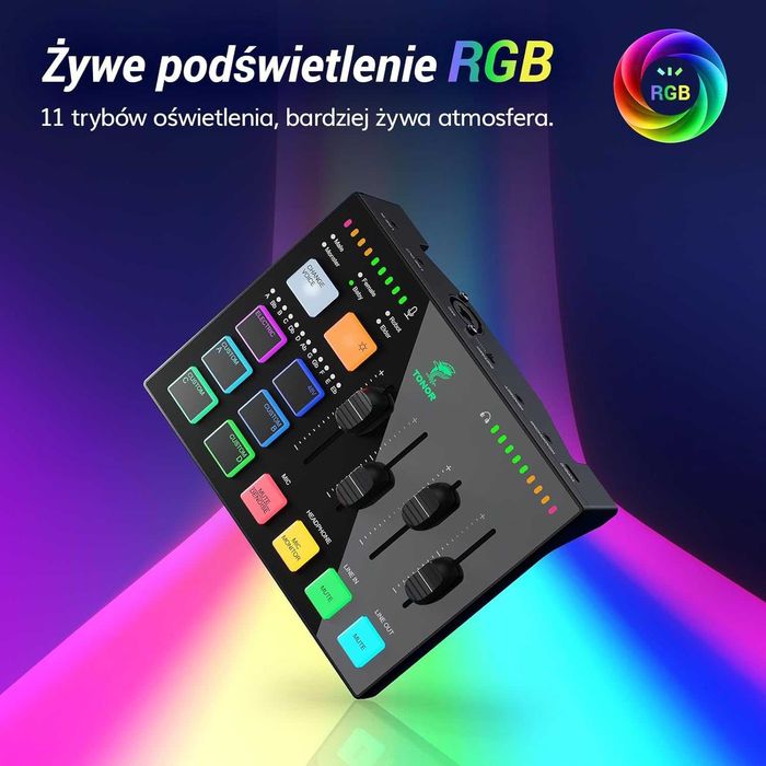 Mikrofon Dynamiczny Xlr Mikser Interfejs Audio Tonor Rgb Streaming