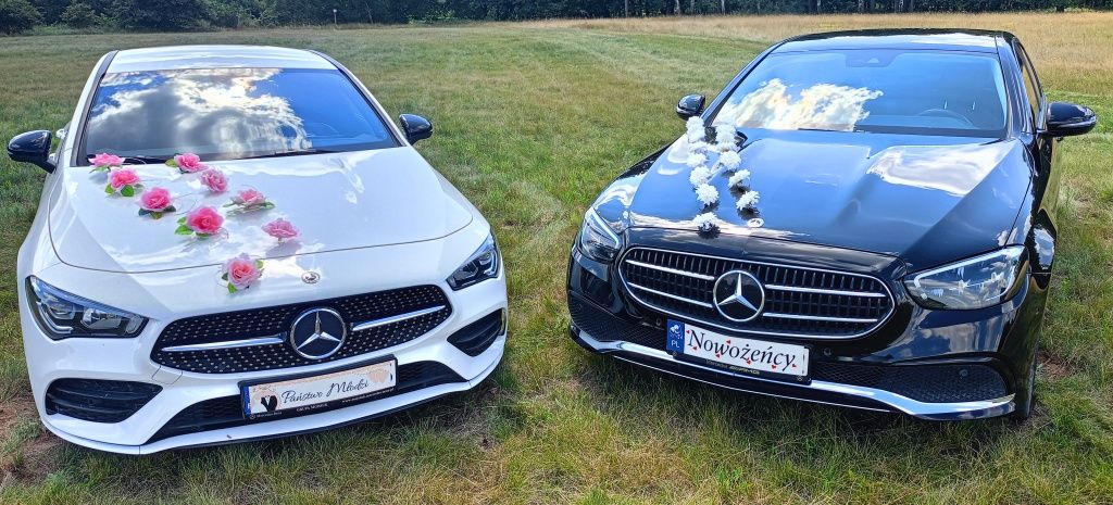 Auta do ślubu Mercedes E klasa oraz biały Cla