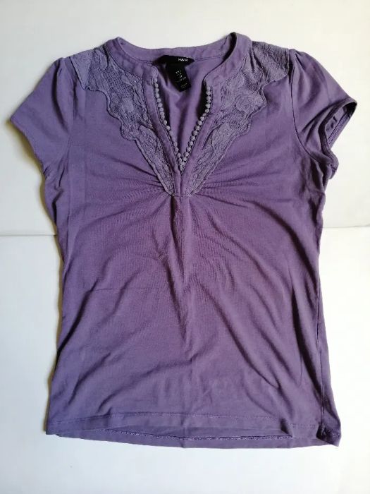 H&M fioletowa bluzka koszulka z haftem S