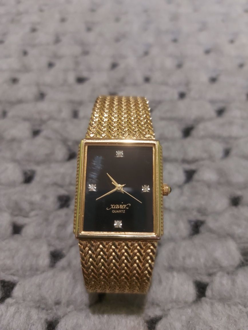 Xavier Ladies Quartz Gold Tone Black Face With Diamonds Wrist Watch