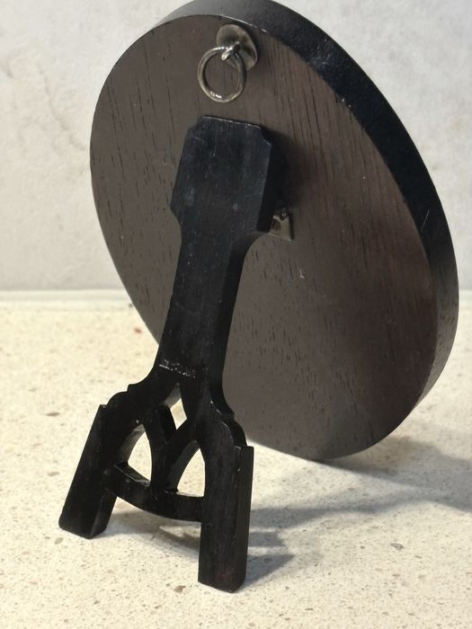 Antigo pequeno altar crucifíxo em Pau Santo e Prata portuguesa Javali