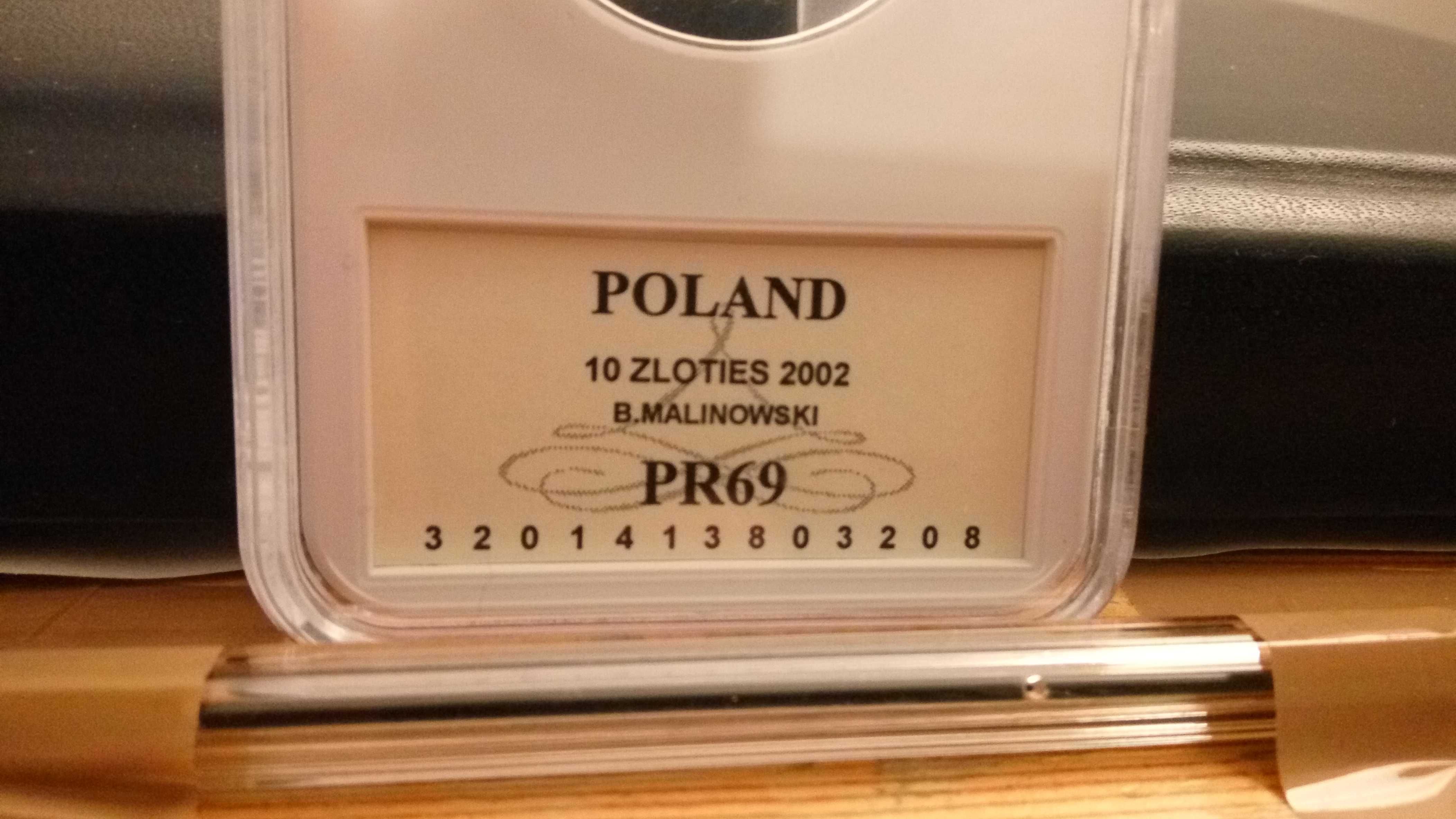 Moneta srebro, Polska 10 zł, Bronisław Malinowski, 2002, Grading PR69