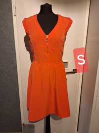 Pomarańczowa sukienka S 36 letnia zwiewna