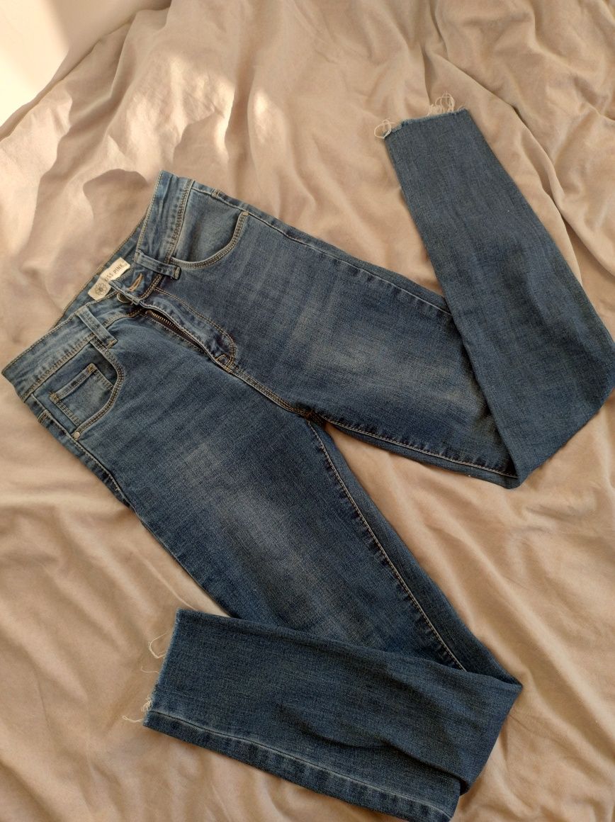 Skinny jeans rurki jeansy granat wysoki stan