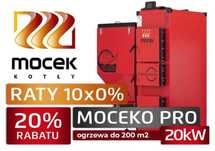 Kocioł ekogroszek, Pellet, drewno Mocek piec 5kl 20kW żeliwny podajnik