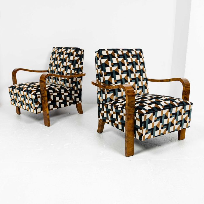 Dwa Fotele Modernizm / Ar Deco Lata 60 te Sygnatura 1962 Rok Designe