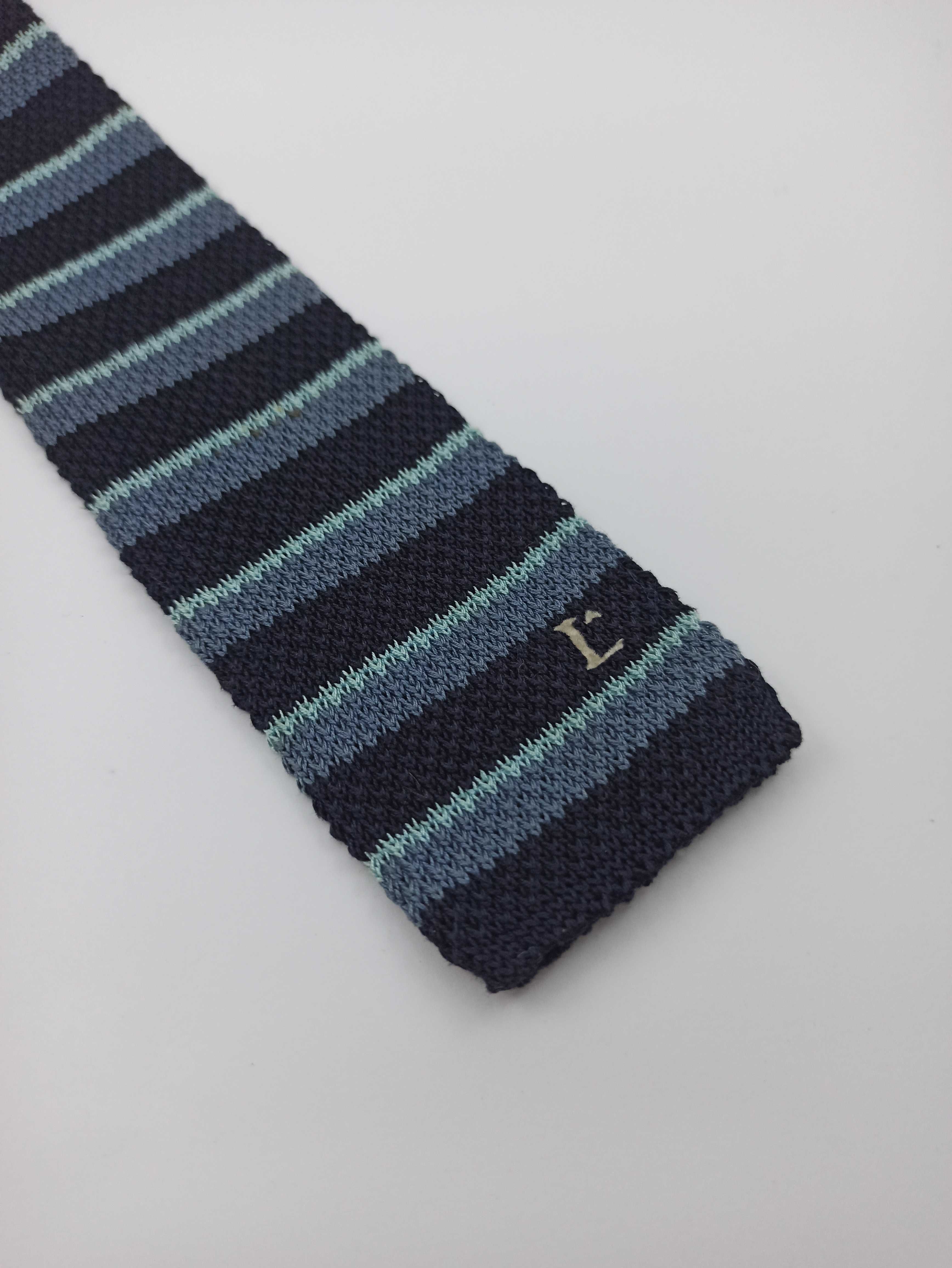 Niebieski granatowy bawełniany krawat knit kn06