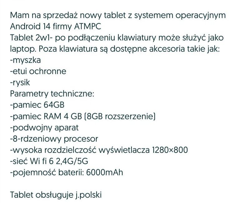 Tablet 10,1 calowy z androidem