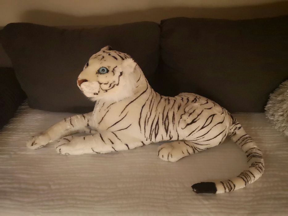 Biały duży tygrys maskotka zabawka Tygrysek pluszak lampart jaguar
