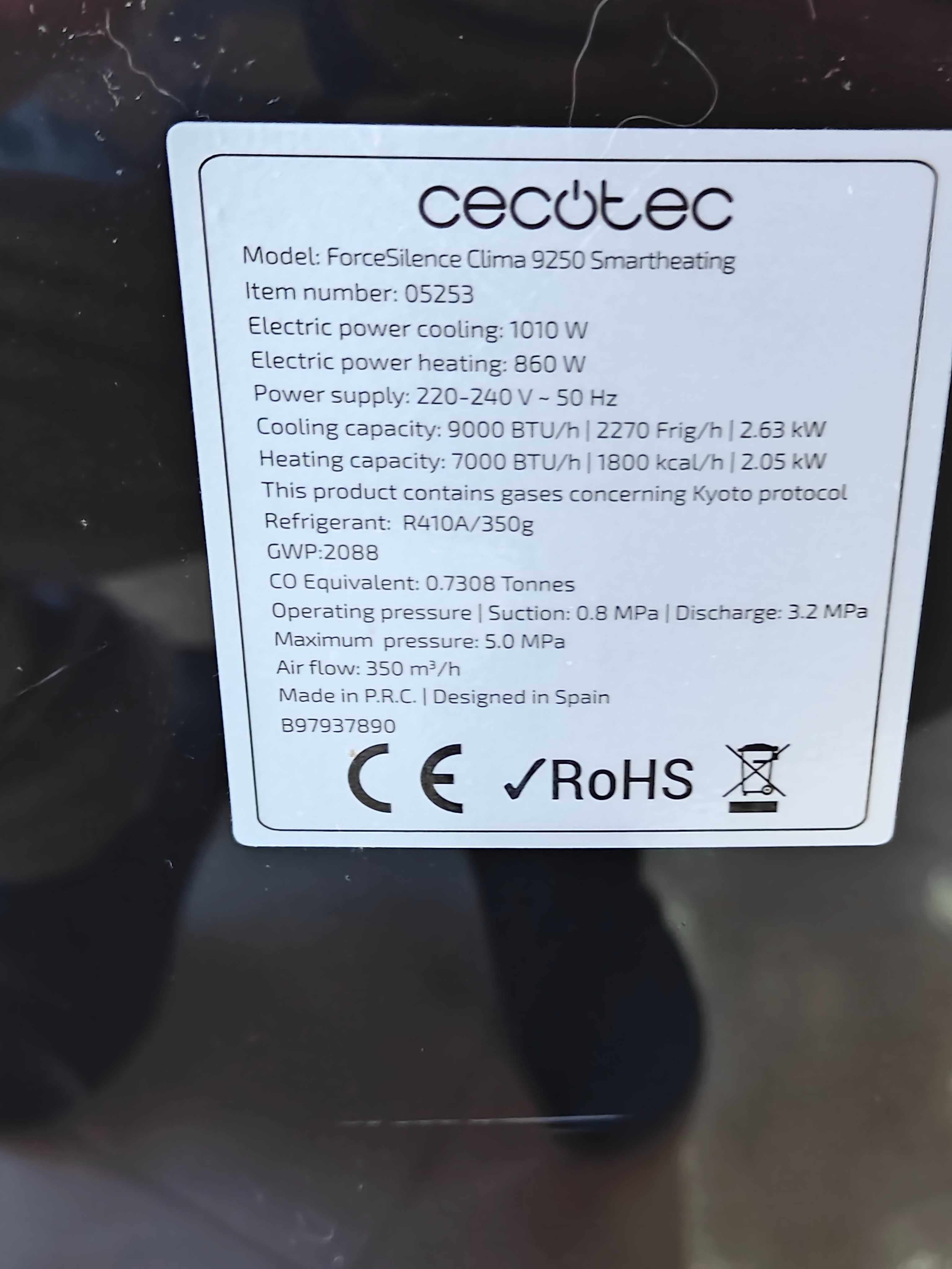 Cecotec ForceSilence Clima 9250 SmartHeating Ar Condicionado Portátil