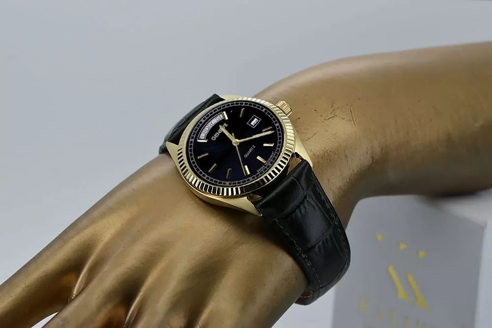 Złoty zegarek męski damski 14k 585 Geneve mw013ydbc z czarną tarczą W
