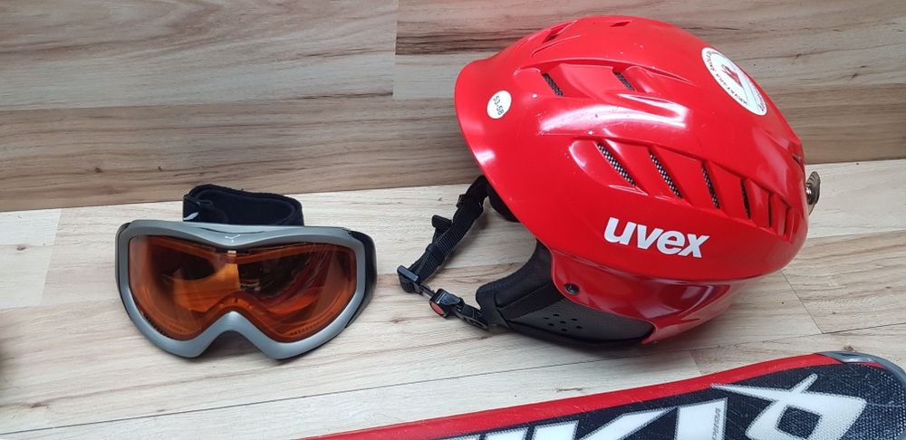 Komplet Narty 130 cm VOLKL Buty roz 38.5 Kijki Kask Gogle