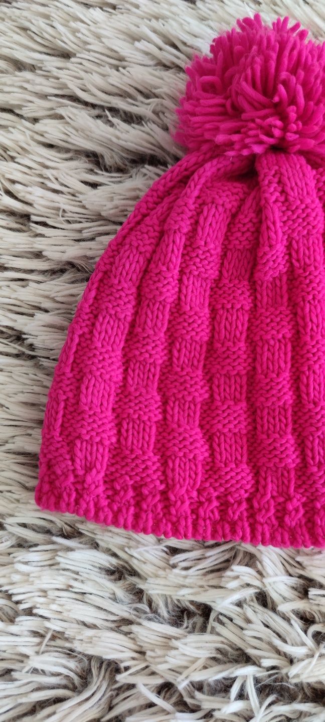 Różowa czapka jesień zima ocieplana polarem z pomponem rozmiar uni