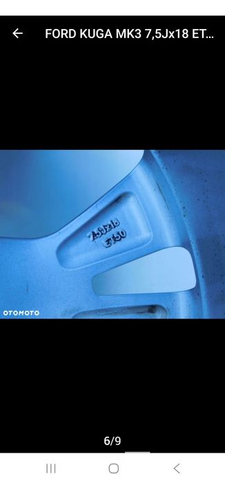 Alufelga 18 5×108 Ford Kuga MK3 Et50 7.5j Orginał pojedyncza